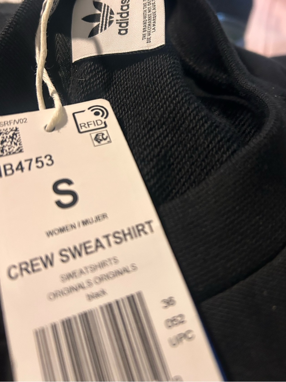 adidas Black Crewneck Sweatshirt with Leopard-Print Shoulder Stripes - Picture 5 of 5